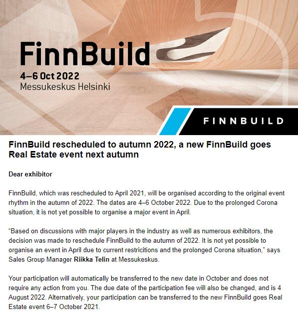 Neuer Zeitplan von Finnbuild！